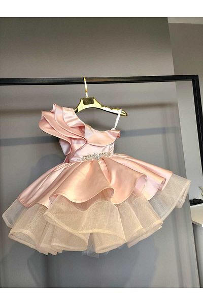 SCSTİL Pink One Shoulder Ruffle and Waist Accessory Dress