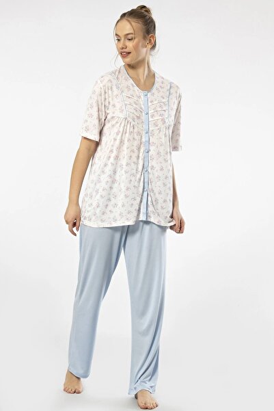 TÜREN Set pijamale pentru femei din viscoză de mărime mare - cu nasturi, mâneci scurte