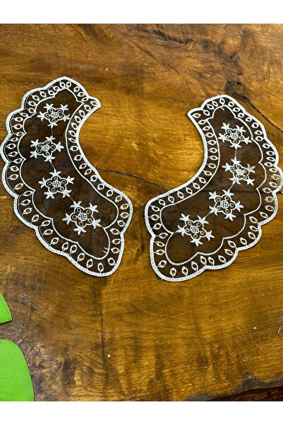 Gönülden Tasarım Μαύρο Τούλι Λευκό Κεντημένο - 36x3 cm Κεντημένος Γιακάς