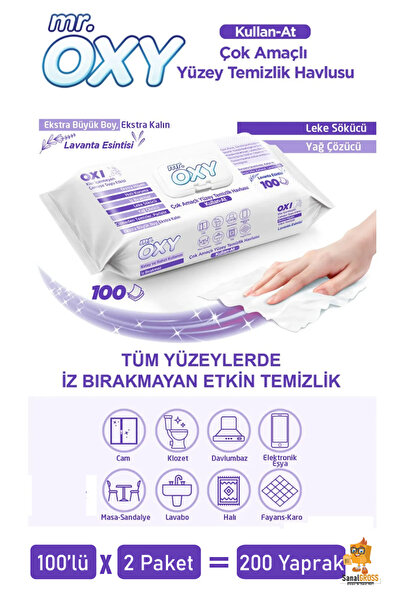 Oxy Mr.Oxy Yüzey Temizlik Havlusu Lavanta 100'lü X 2 Paket (200 Yaprak)