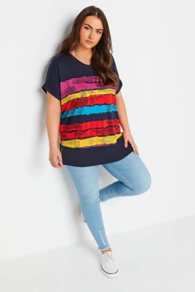 Stil Diva V-Neck Striped Large Size T-shirt - Short Sleeve303120