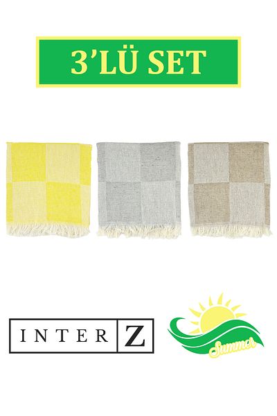 INTER Z Σετ με μοτίβο σκακιέρας 3 τεμαχίων - Πετσέτα θαλάσσης, 70x155 εκ.