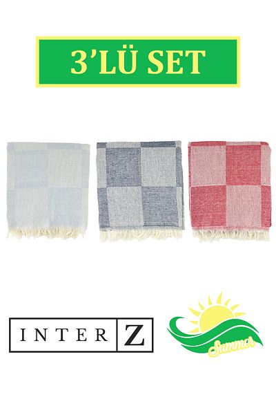 INTER Z Σετ με μοτίβο σκακιέρας 3 τεμαχίων - Πετσέτα θαλάσσης, 70x155 εκ.