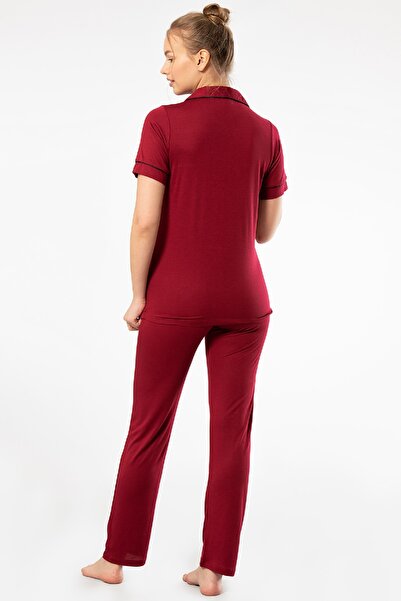 TÜREN Short Sleeve Shirt Collared Neck Buttoned Women's Pajamas Set