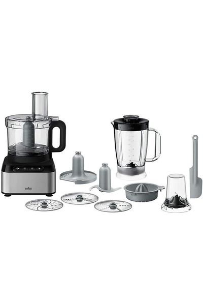 Braun Food Processor 800W, 2.1L Food prep bowl, Dough tool, Juice extractor, Dual safety - FP3233SI