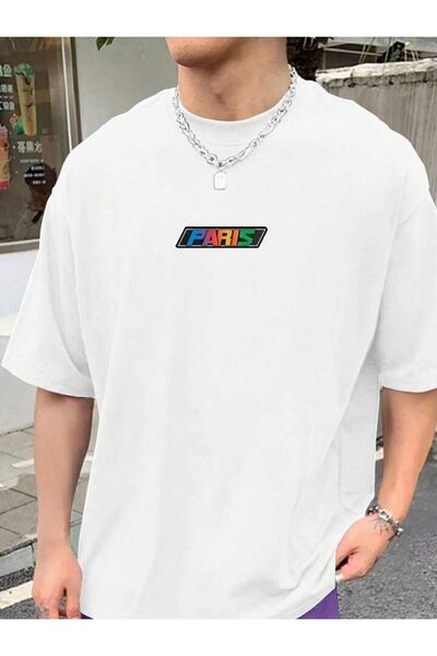 NoVibe Tricou alb Paris cu mânecă scurtă unisex 100% bumbac