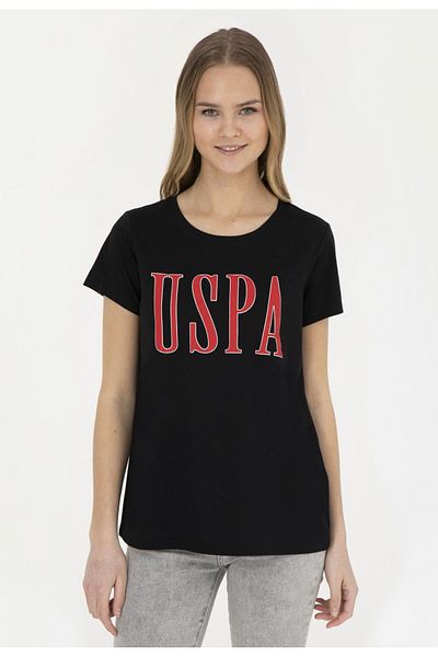 U.S. Polo Assn. BAZA. Polo Assn. Tricou negru cu gât crew pentru femei