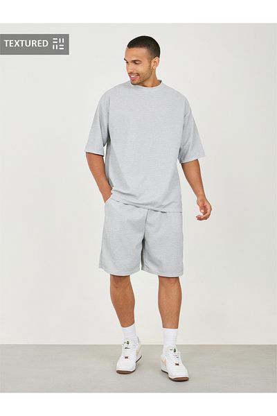 Styli Solid Textured Knit Oversized Streetwear T-Shirt & Shorts Set