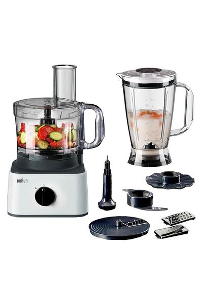 Braun محضر طعام بنظام 8 في 1، وعاء سعة 2.1 لتر، خلاط سعة 1.8 لتر، تقطيع، شرائح، صر، خفق وهرس -FP0132