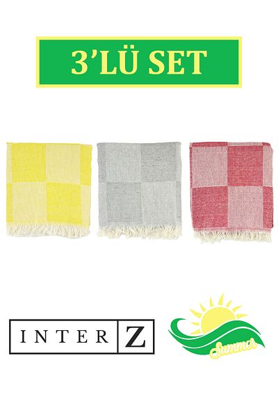 INTER Z Σετ με μοτίβο σκακιέρας 3 τεμαχίων - Πετσέτα θαλάσσης, 70x155 εκ.