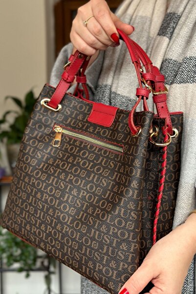 Just Polo 4 Compartment Braided Women's Shoulder Bag 2180-str Red Combination