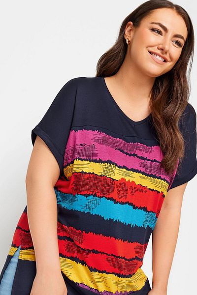 Stil Diva V-Neck Striped Large Size T-shirt - Short Sleeve303120