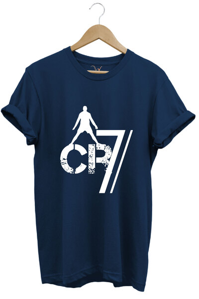 WİDİ Tricou Ronaldo Cr7 imprimat cu tematică fotbal, 100% bumbac, albastru bl...