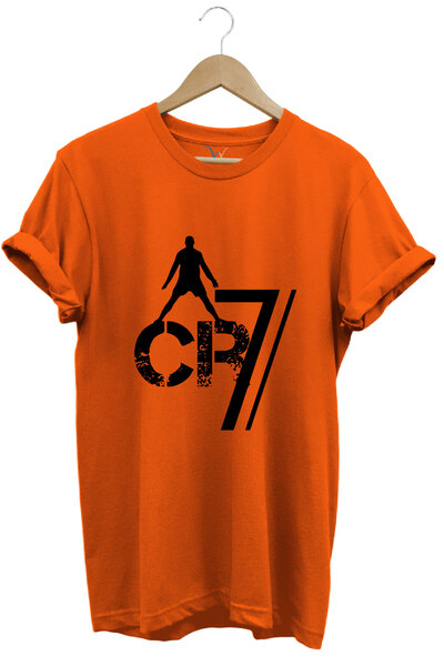 WİDİ Tricou Ronaldo Cr7 imprimat cu tematică fotbal, 100% bumbac, portocaliu