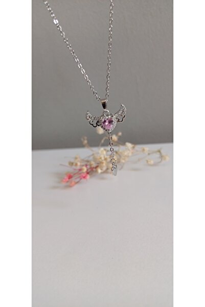 Feride قلادة نسائية من الفولاذ بتفاصيل ملاك شفافة 316L غير قابلة للتلف ولا تر...