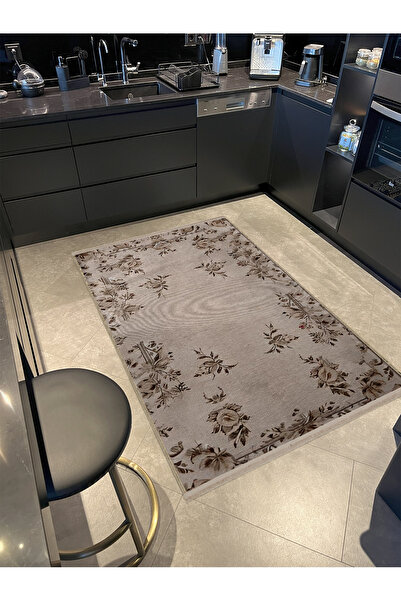 Rugs Modern Halı Mira Vintage Kahve Bej Çiçek Desenli Dokuma Taban Yıkanabili...