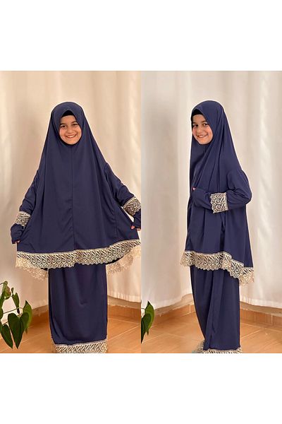 manevi hediye Easy-to-Wear Laced Prayer Dress for Children - Two Pieces