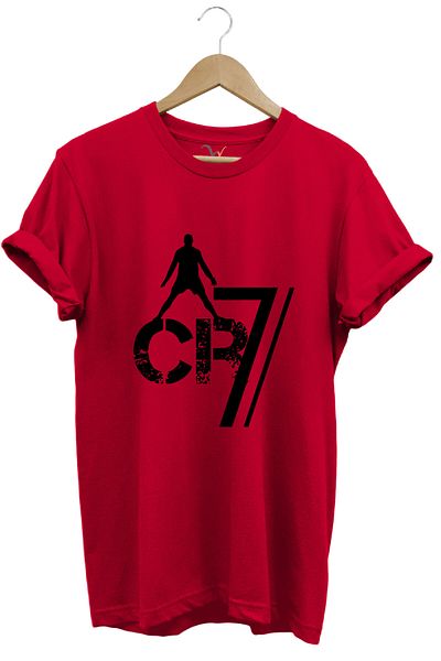 WİDİ Ronaldo Cr7 Printed Football Themed Regular Fit 100% Cotton Red T-Shirt
