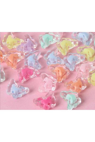 yiğit aksesuar 20 Transparent Butterfly Beads - With Colorful Set Inside
