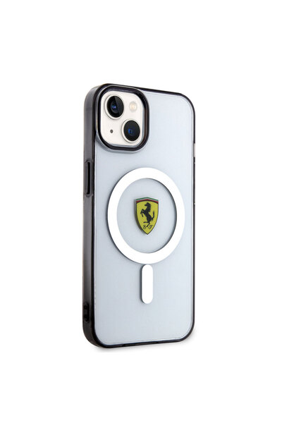 Ferrari iPhone 14 Uyumlu Kılıf Ferrari Magsafe Şarj Özellikli Transparan Diza...