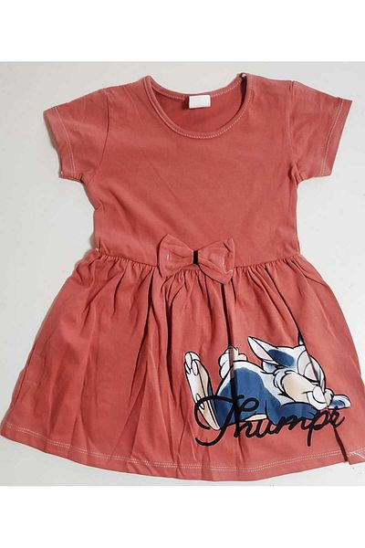 neocotton Rabbit Printed Cotton Combed Dress for Girl - Short Sleeve