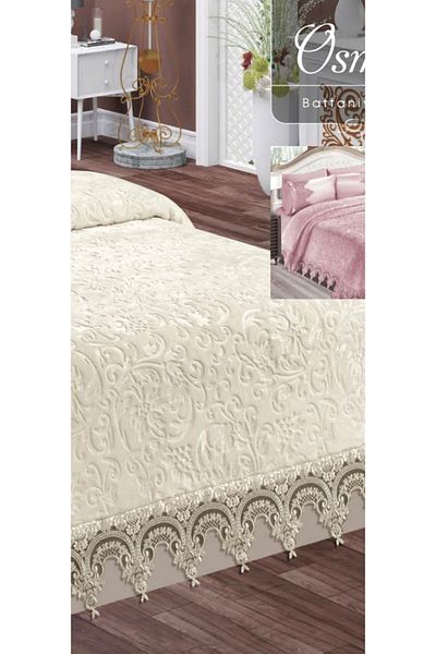 baladı home ev tekstil home collection طقم بطانية مزدوجة من الدانتيل الفرنسي - طقم مفرش سرير المهر (3 قطع)
