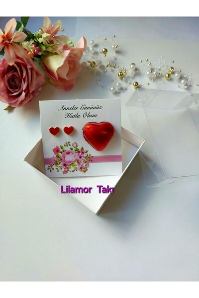 Lilamor Anneler Günü Hediyesi Kalpli Küpe Ve Kalpli Çikolata Seti