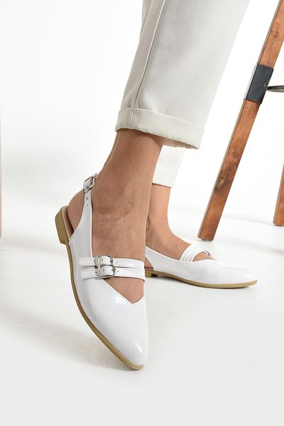 AlbiShoes Mary Jane Open Back Patent Leather Ballerinas - Double Buckle, Comfortable Daily Women's Shoes