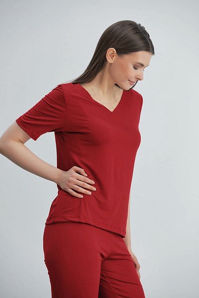 ÇAĞ MODA Set de pijamale pentru femei, tricotat din viscoză, cu decolteu în V, cu mâneci scurte