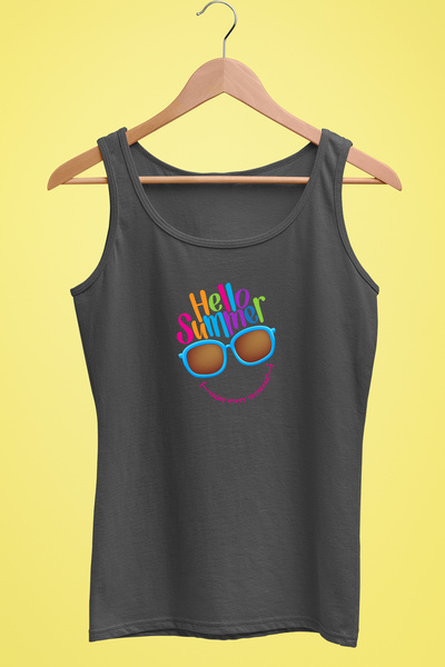 Raf Coll Ženska majica sa tankim bretenima Hello Summer sa dizajnom nasmejano...