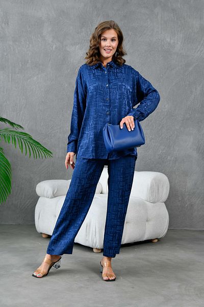 Miss Allos Satin Women's Shirt and Trousers Set - Jacquard Detailed