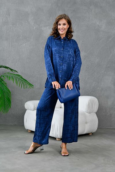 Miss Allos Satin Women's Shirt and Trousers Set - Jacquard Detailed