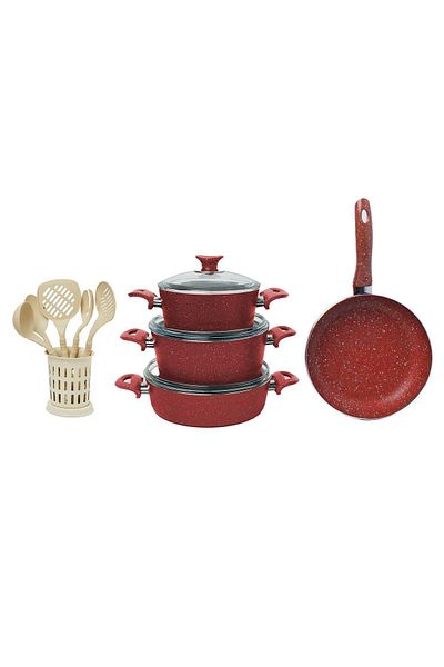 In House | 13 Pieces Turkish Granite Cookware Set With Pyrex Lid