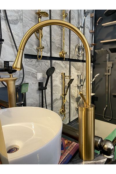 İSAOĞLU YAPI Matte Gold Bowl Sink Faucet Matte Gold Faucet Bowl Sink Armature Drop Design