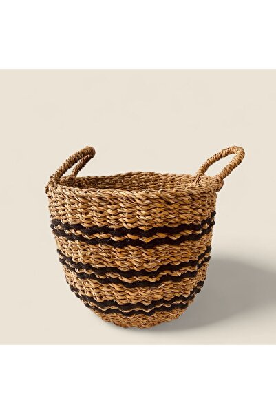 ELZEY HOME Hasır Kulplu Yuvarlak Saksı Sepeti M 31x26 Cm