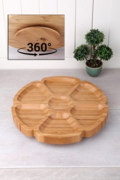 Çavdar Group Bamboo 7 Compartment Rotating Presentation Plate Breakfast