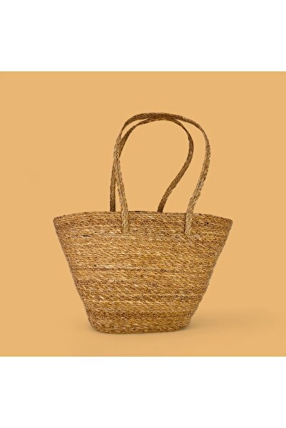 ELZEY HOME حقيبة شاطئ من القش الطبيعي بمقبض كتف