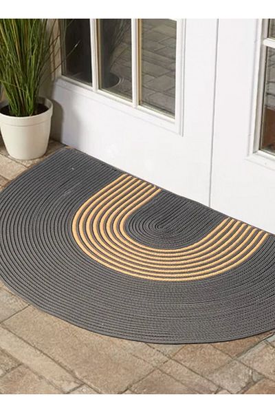 Türkmen Ev Tekstil Bohemian Style Gray Jute Mat - Washable Door