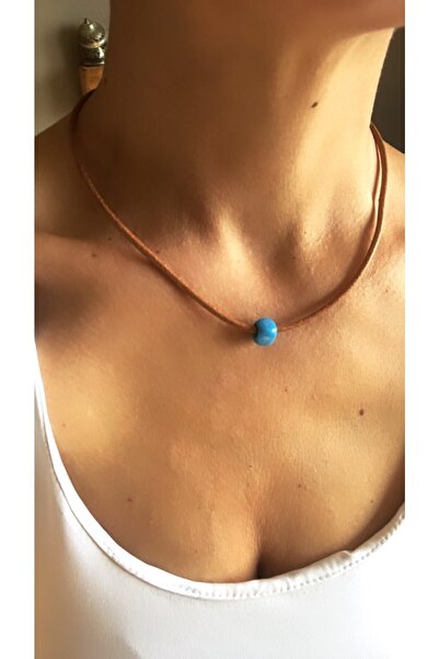 by özllem Mavi Cam Boncuk Deri Kolye