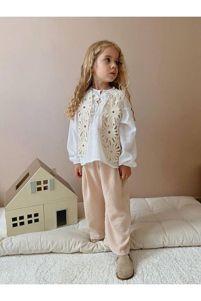 YİGİT BUTİK Linen Fabric with Knitwear Vest - Yigit Boutique Girl's Set