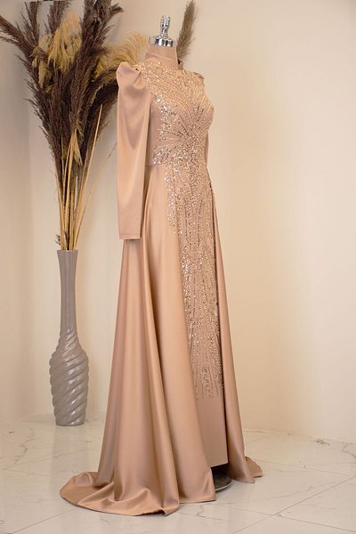 Surikka Βραδινό φόρεμα Hijab Mink Drop - Με Τρένο