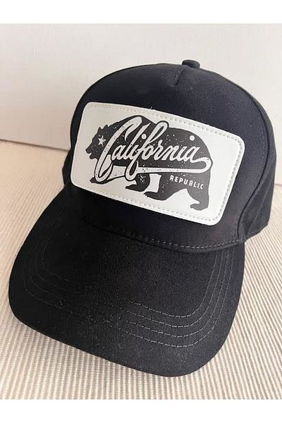 CosmoOutlet California Republic Slogan Logo Unisex Sticker Mesh Black Hat