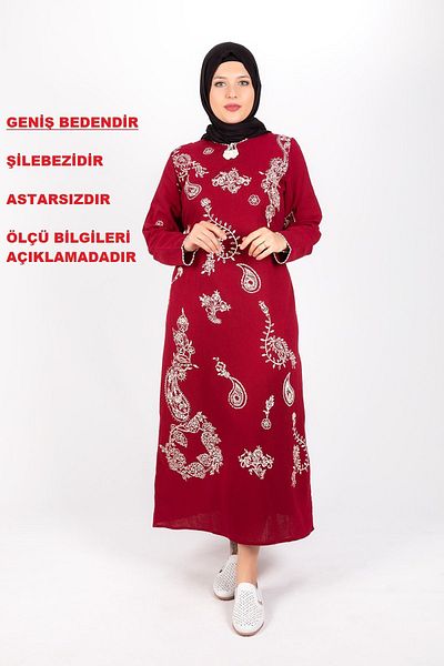 Kardelen Butik Ümraniye Sile Cloth Burgundy Long Dress