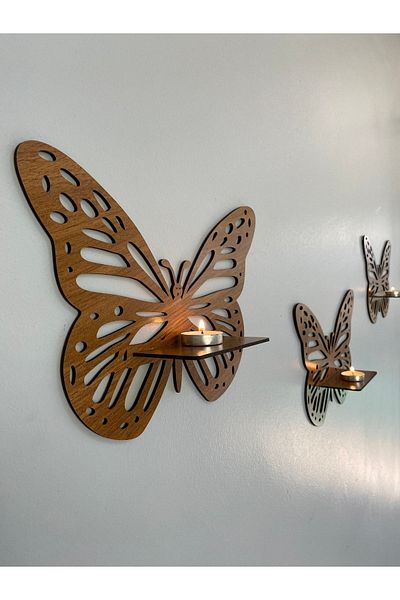 MONALİKA Decorative Butterfly Wall Shelf Set of 3 Walnut Butterfly Walnut