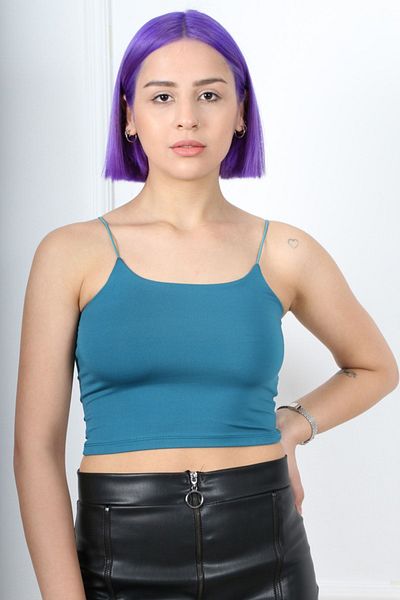 CİDDE Bluză Bustieră pentru Damă Petrol Blue Crop - Curea de frânghie