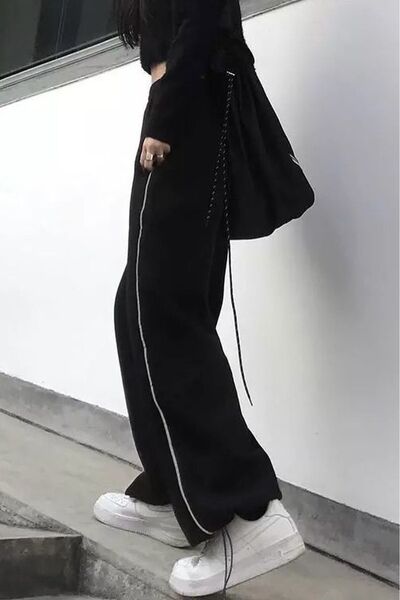 EFBUTİK Černé široké tepláky s elastickými nohavicemi