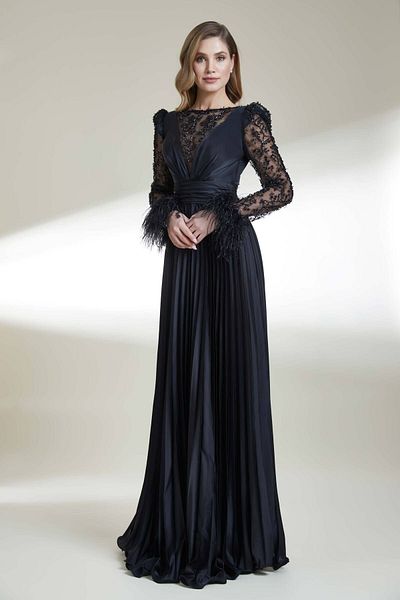 Kenzel Pleated Long Dress - Otrish and Transparent Sleeve Detail