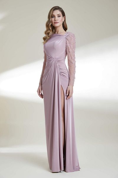 Kenzel Transparent Embroidery - Low-Cut and Slit Long Dress