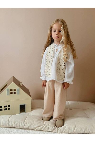 YİGİT BUTİK Linen Fabric with Knitwear Vest - Yigit Boutique Girl's Set