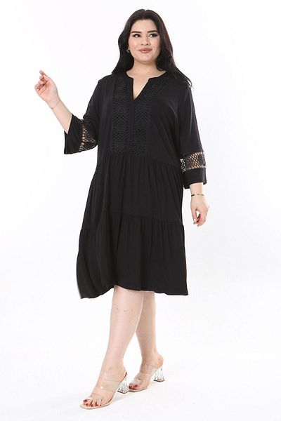 Şans Plus Size Lace Detailed Black Layered Dress - 65N37929